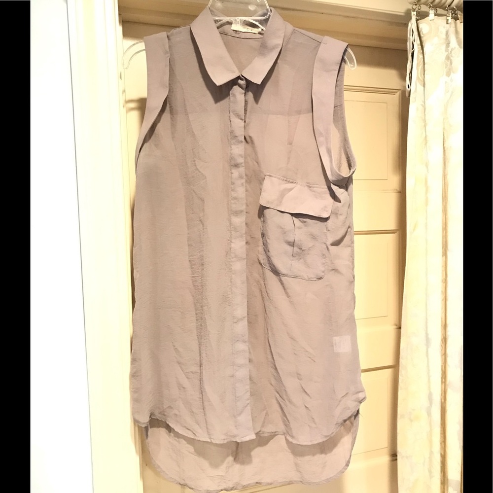 LUSH nude Tan sleeveless Collar sheer tunic sexy L